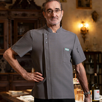 Nouveau respirant cuisine Chef travail uniforme hôtel Service alimentaire à manches courtes été Chef vêtements lin gris Chef veste hommes