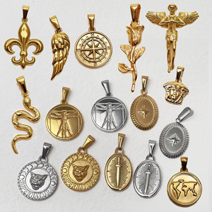 Pendentif croix crocifix pour hommes, bijoux <span class=keywords><strong>de</strong></span> boussole <span class=keywords><strong>de</strong></span> <span class=keywords><strong>voyage</strong></span> en or, acier inoxydable sans ternir, pendentif pistolet d'ange cupidon - Product Image 4