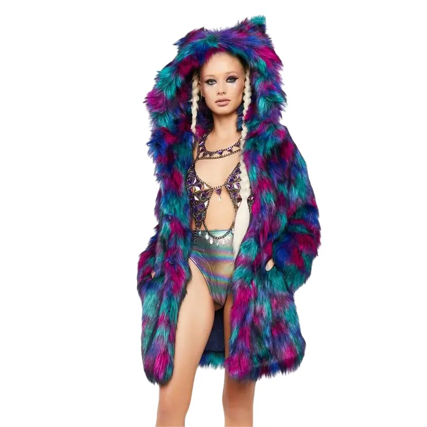 Горячая распродажа, новая оптовая продажа, пальто из искусственного меха, цветная Лоскутная Шуба из искусственного меха лисы для женщин