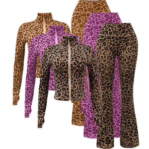Vêtements personnalisés pour femmes, veste mince à manches longues imprimée avec fermeture éclair, ensemble de 2 pièces de vêtements de sport et de remise en forme non transparents - Product Image 3
