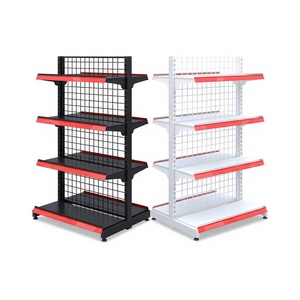 Étagère gondole double face à 4 niveaux en treillis métallique, revêtement poudré, grille antirouille, antidérapante, pour supermarché, directement de l'usine One Tech - Product Image 1