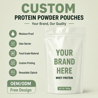 Sachets personnalisés pour poudre protéinée, emballage plastique, pochettes verticales refermables, sacs étanches en polyéthylène avec fermeture éclair