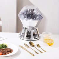 Ensemble de couverts en acier inoxydable avec support diamanté, cuillères, fourchettes et couteaux dorés et argentés pour la cuisine, la table et les cadeaux