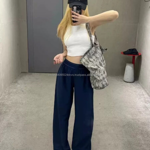 Custom Luxury Logo High Waist Elastic Ribbon Casual Loose Wide Leg Breathable Eco-Friendly Spandex/Polyester Track - Product Image 6