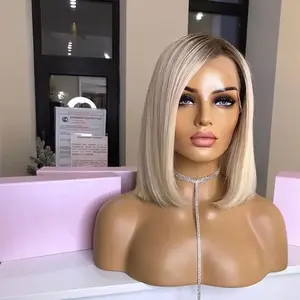 613 pelucas delanteras de encaje de <span class=keywords><strong>platino</strong></span> <span class=keywords><strong>blanco</strong></span> pelucas de cabello humano frontal de encaje transparente para mujeres pelucas de Bob <span class=keywords><strong>corto</strong></span> 10 "-30" - Product Image 3