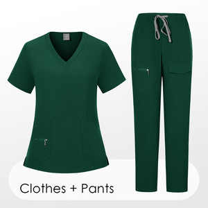 Women's Scrub Set V-Neck Short Sleeve High Waist With Pockets For Medical Work Uniforms Split Design Medium Stretch Fabric - Product Image 4