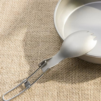 Couteau-fourchette 2 en 1 ultra-léger pliable en titane gris argent sablé, réutilisable, écologique, portable, pour le camping et les voyages