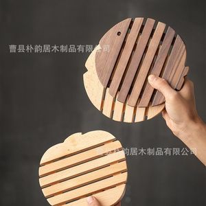 Tapis isolant thermique en bois de noyer noir et hêtre, forme de poisson, pour cuisine, sous-plat pour pot, bol, tasse, anti-brûlure - Product Image 3
