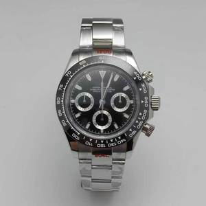 New 39mm <b>Men</b> Quartz Chronograph <b>Watch</b> <b>Black</b> Enamel Dial Sapphire Glass VK63 Movement - Product Image 1