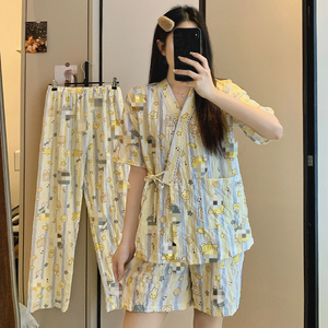 Pyjamas Women's Summer <strong>Clouds</strong> Ten Thousand Years Kimono Cute Cartoon Short Sleeve Shorts Trousers Three-Piece Pajamas - Product Image 4