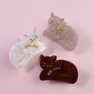 Midairy OEM ODM venta directa de fábrica <span class=keywords><strong>gato</strong></span> grabado <span class=keywords><strong>persa</strong></span> inteligente con pajarita horquilla para niñas niños accesorios para el cabello 63x40mm 4286 - Product Image 1