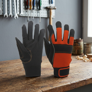 Gants de travail antidérapants en PU avec bouts des doigts texturés, poignet élastique, gants de sécurité polyvalents rouge et noir - Product Image 4