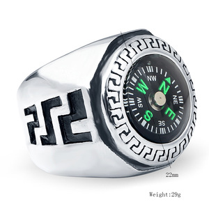 Bague boussole EDC ronde de 22 mm pour homme avec aiguille orientée vers le nord, en acier inoxydable plaqué, design géométrique, bijou pour usage extérieur - Product Image 5