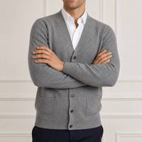 OEM ODM Herren V-Ausschnitt Strickjacke mit Knopfleiste Grau Kundenspezifisches Design Herstellerfabrik