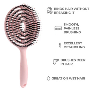 Brosse à cheveux démêlante en plastique écologique avec logo personnalisé en gros pour femmes hommes enfants unique brosse à cheveux en spirale Salon <span class=keywords><strong>Babershop</strong></span> - Product Image 4