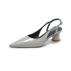 Escarpins à bout pointu et bride arrière, talon carré, doublure en cuir, chaussures de bureau à talon haut, tendance mode, boucle décorative, couleur unie - Product Image 5