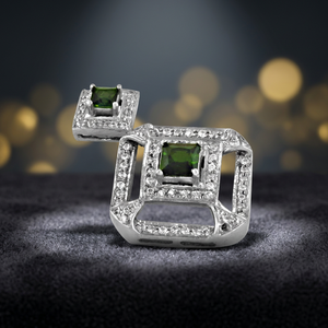 Art Palace 925 <b>Silver</b> Flower <b>Stud</b> <b>Earrings</b> with Emerald Cut Green Gemstone and Diamond Accents Luxury Engagement Wear for Women - Product Image 3