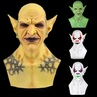 Masque de Diable d'Halloween Effrayant Grandeur Nature Peau Verte Grandes Oreilles pour Carnaval, Couverture Intégrale