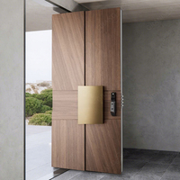 Pintu Pivot Berinsulasi Suara Mewah dengan Tampilan Kayu Walnut dan Kunci Pintar Elektronik, Pintu Masuk Aluminium untuk Rumah