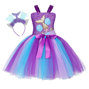 美人鱼连衣裙小女孩美人鱼短裙服装万圣节生日派对套装带头带 - Product Image 3