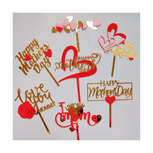 Prix usine or rouge acrylique gâteau Topper lettre bonne fête des mères t'aime maman gâteau décoration fournitures anniversaire gâteau <span class=keywords><strong>Plugin</strong></span> - Product Image 1