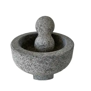 Natural Granite Extra Large Mortar and Pestle Set, Hand Carved, Make Fresh Guacamole at Home