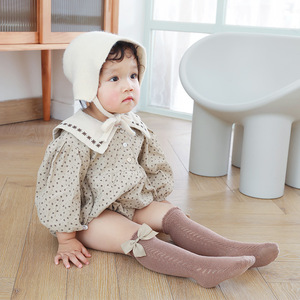 Chaussettes pour bébés filles de haute qualité, chaussettes en coton à nœud papillon, chaussettes hautes pour bébés, bas unis, chaussettes hautes tricotées pour filles - Product Image 2