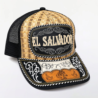 Casquettes Trucker en Maille de Paille Premium OEM ODM avec Patch en Cuir El Salvador et Broderie Cheval, Visière Courbée Style Western, Personnalisables