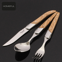 Lot de 16 couverts Laguiole en gros - Couverts en acier inoxydable avec manche en bois d'olivier pour la maison et la restauration, réutilisables