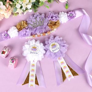 Kit de ceinture de maternité Princesse pour baby shower, violet et or, avec épingles de corsage pour future maman et future papa - Product Image 4