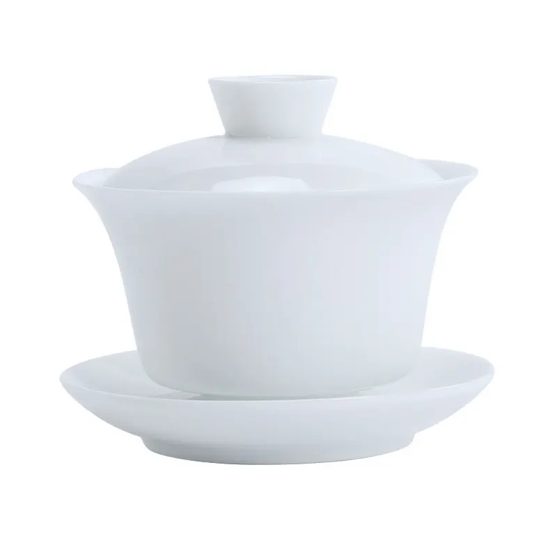 Effen Wit China Gaiwan Custom Design Keramische Theekopje Met Schotel En Deksel