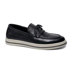 Chaussures décontractées en cuir véritable pour la vie quotidienne pour hommes, Style mocassins, chaussures de mode pour jeunes, noir