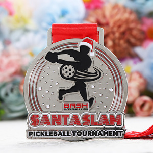 Medallas de Metal Personalizadas, Medalla de Premio del Torneo Santa Slam en 3D, Medalla de Metal de Aleación de Zinc con Esmalte Plateado Personalizado, Logotipo de Navidad, Medallas de Pickleball - Product Image 1