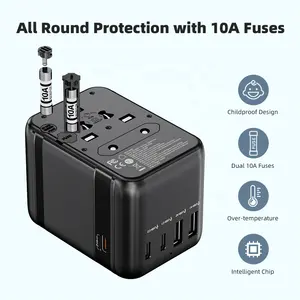 Adaptor daya PD Multi Plug CE/FCC, Adaptor Charger perjalanan Universal seluruh dunia internasional dengan tipe C 2024