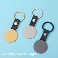 Porte-clés en cuir PU avec logo personnalisé imprimé au laser, pendentif rond tendance en acier inoxydable, vente en gros, haute qualité