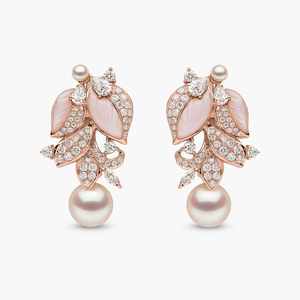 طقم مجوهرات فاخرة من Lixin مكون من قطعتين، قلادة وأقراط من اللؤلؤ الصناعي وأوراق شجر وردية مطلية بالذهب الوردي لحفلات الزفاف - Product Image 6