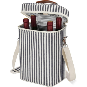 Sac isotherme rembourré pour le transport de vin, idéal pour les voyages, les fêtes et la plage, sac de transport pour 4 bouteilles de vin, sac en toile de coton, sac isotherme en toile cirée - Product Image 1