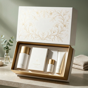 Luxury Cosmetic Gift <b>Box</b> <b>Set</b> Gold Foil Floral Design Rigid Packaging High-End Beauty <b>Box</b> - Product Image 1