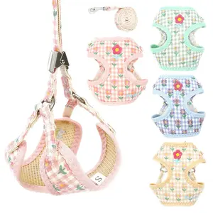 可愛い花のボウノット子犬ベストハーネスリーシュセット小型中型犬用ポリエステルブレイクアウェイクイックリリースChihuahuas Pug Yorkies - Product Image 1