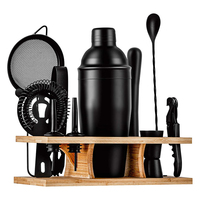 Ensemble de shaker à cocktails moderne en acier inoxydable noir de 8 pièces, kit de barman, capacité de 750 ml, personnalisable