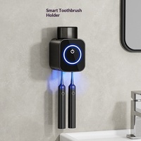 Support mural pour brosses à dents avec lumière UV, sans perçage, rechargeable, pour salle de bain, rangement pour soins bucco-dentaires, pour usage domestique familial
