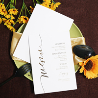Papel de cartón blanco personalizado/tarjeta de menú de una sola tarjeta de boda acrílica con texto de lámina dorada para fiesta de boda