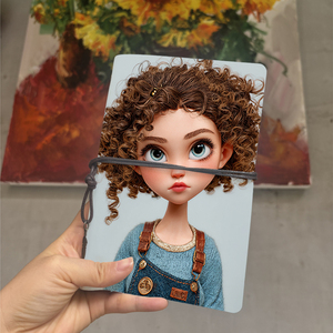 Carnet A6 avec <span class=keywords><strong>d</strong></span>écoration de feuille Cadeau <span class=keywords><strong>d</strong></span>'anniversaire de travail pour assistants administratifs avec fille aux cheveux bouclés en salopette Pri - Product Image 1