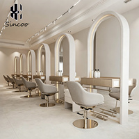 Miroir mural encastré arqué de luxe blanc pleine longueur pour salon de coiffure avec table intégrée – Table miroir solide pour salon de beauté