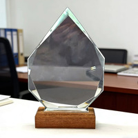 Trophées en cristal vierges en gros du fabricant, trophée pentagramme 3D gravé avec base en bois