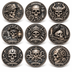 Pièce de monnaie commémorative de la mort en cuivre, <span class=keywords><strong>Triple</strong></span> Crânes et Fûts, imprimée UV, pièce de défi souvenir, médaille d'art gothique sombre - Product Image 1