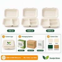 Conteneur alimentaire jetable en fibres végétales biodégradables de 1500 ml, grande capacité, fabriqué en Chine