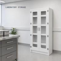 Armoire de rangement de laboratoire au design moderne avec portes vitrées et étagères apparentes, mobilier de laboratoire entièrement en acier pour hôpital