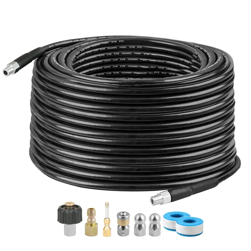 SPS 5800 PSI 100FT High Pressure Washer Hose 1/4 M-NPT Sewer Jetter Nozzle Rotating Nozzle