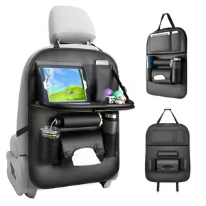 Table pliante de siège de voiture en cuir PU de luxe, organisateur de détail de voiture avec support de tablette-sac de rangement de siège de voiture